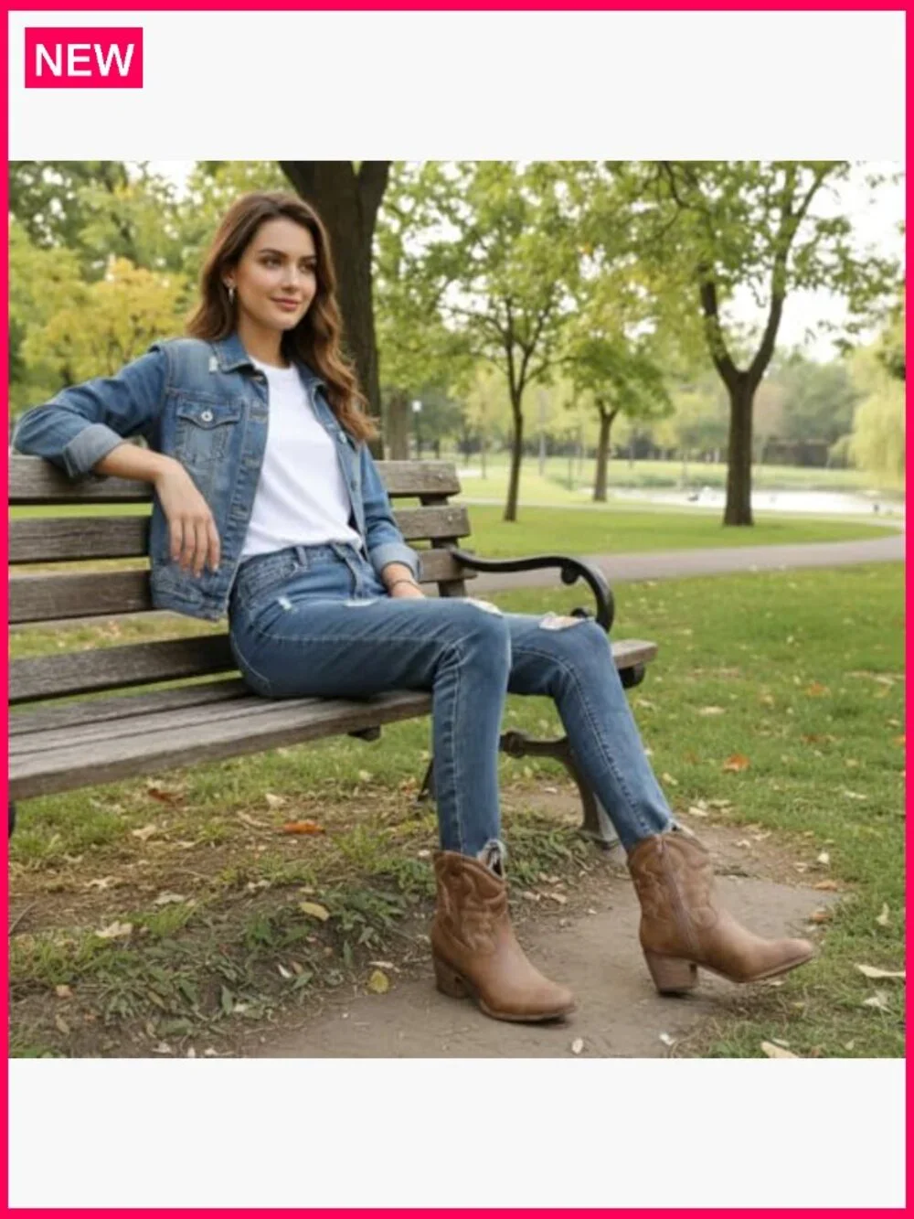Cowgirl Boots Ankle Brown Embroidered Stitching Low Heel Western Boots